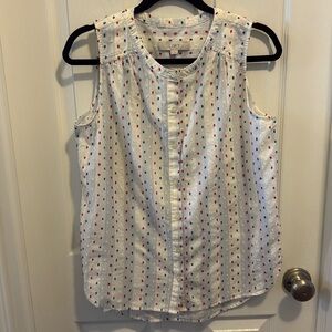 LOFT White Sleeveless Top with Red and Blue Dots
